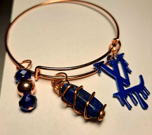 Wire wrapped lapis lazuli bangle