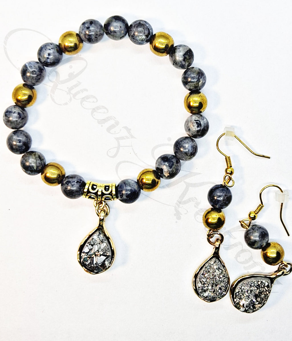 Larvikite Bracelet & earrings