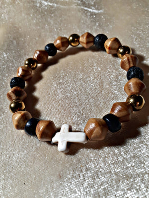 Mens wooden cross bracelet